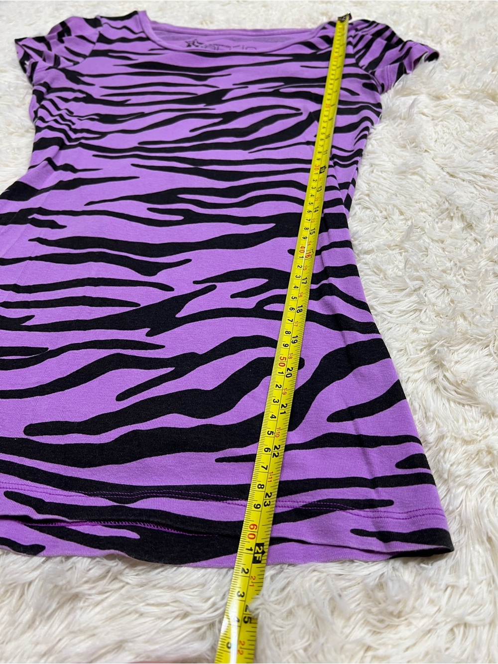 Nollie Purple and Black Zebra Stripe Short Sleeve Baby Doll Tee Y2K Scoop Neck - Picture 8 of 11